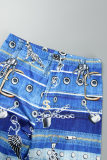 Multicolor Casual Print Basic O Neck Half Sleeve Two Pieces
