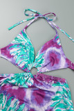 Purple Sexy Print Bandage Backless Spaghetti Strap Long Dress (Without Waist Chain ,Subject To The Actual Object)