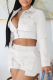 White Casual Solid Patchwork Pocket Buttons Turndown Collar Long Sleeve Two Pieces