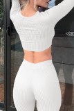 Bare Color Casual Solid Basic O Neck Long Sleeve Two Pieces