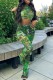 Green Casual Print Basic O Neck Long Sleeve Two Pieces