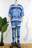 Multicolor Casual Print Basic O Neck Half Sleeve Two Pieces