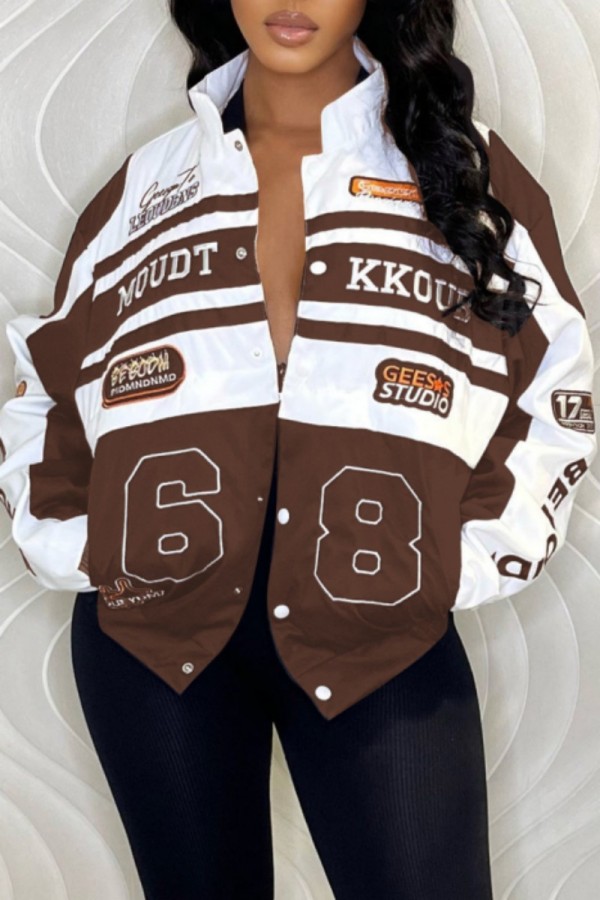 Dark Brown Casual Print Patchwork Outerwear (Can Be Worn In Two Ways)