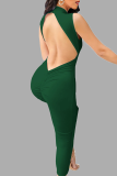 Rose Red Sexy Solid Patchwork Backless Fold Half A Turtleneck Wrapped Skirt Dresses