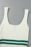 Green Casual Solid Patchwork Contrast U Neck Sleeveless Two Pieces