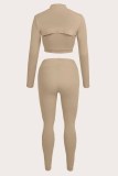 Apricot Sexy Street Print Letter O Neck Long Sleeve Three Pieces