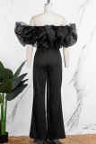 Black Casual Solid Patchwork Off the Shoulder Jumpsuits
