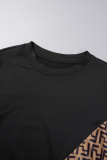 Black Street Print Patchwork O Neck Short Sleeve Two Pieces