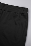 Black Street Print Patchwork O Neck Short Sleeve Two Pieces