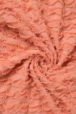 Tangerine Red Sexy Color Lump Hollowed Out Contrast Halter Wrapped Skirt Dresses