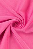 Pink Casual Solid Basic Turtleneck Long Sleeve Dresses