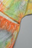 Orange Sexy Print Frenulum Backless Halter Sleeveless Dress Dresses
