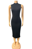 Rose Red Sexy Solid Patchwork Backless Fold Half A Turtleneck Wrapped Skirt Dresses