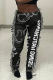 Black Street Print Tassel Patchwork Letter Skinny Pencil Full Print Bottoms