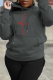 Dark Gray Casual Daily Print Draw String Letter Hooded Collar Tops