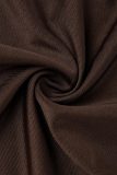 Brown Casual Print Basic O Neck Skinny Jumpsuits