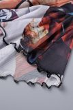 Colour Street Print Tassel Patchwork Flounce Slit O Neck Irregular Dress Dresses