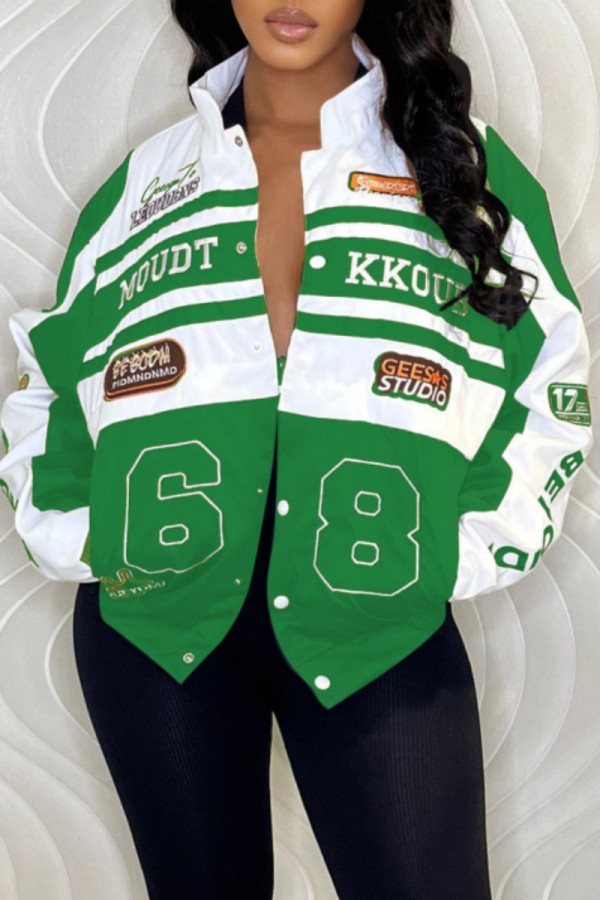 Green Casual Print Patchwork Outerwear (Can Be Worn In Two Ways)