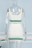Green Casual Solid Patchwork Contrast U Neck Sleeveless Two Pieces