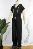 Black Casual Solid Patchwork Hooded Collar Regular Long Sleeve Two Piece Set