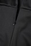 Black Casual Solid Patchwork Off the Shoulder Jumpsuits