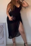 Orange Sexy Casual Solid Bandage Hollowed Out Backless Slit V Neck Sling Dress Dresses