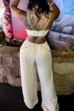 White Sexy Casual Solid Patchwork Backless Spaghetti Strap Regular Jumpsuits