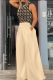 Khaki Casual Print Patchwork Pocket Turtleneck Sleeveless Two Pieces