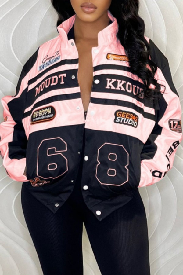 Pink Casual Print Patchwork Outerwear (Can Be Worn In Two Ways)