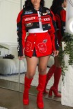 Red Casual Print Patchwork Outerwear (Can Be Worn In Two Ways)