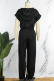 Black Casual Solid Patchwork Hooded Collar Regular Long Sleeve Two Piece Set