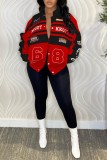 Red Casual Print Patchwork Outerwear (Can Be Worn In Two Ways)