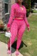 Rose Red Casual Print Patchwork Zipper Collar Long Sleeve Two Pieces