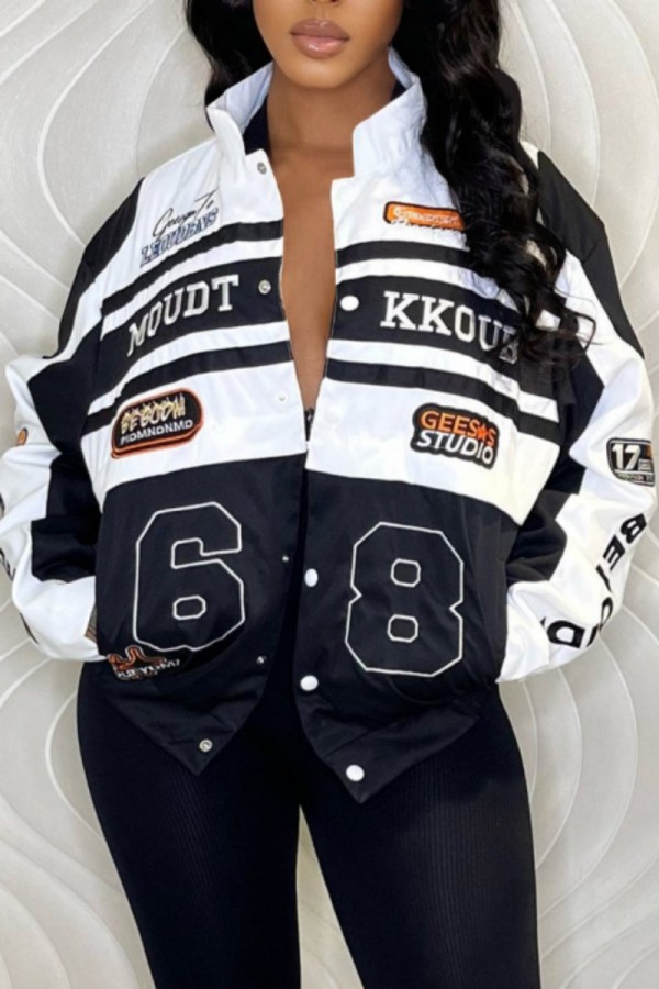 Black Casual Print Patchwork Outerwear (Can Be Worn In Two Ways)