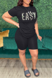 Black Casual Sportswear Print Patchwork O Neck T-Shirts