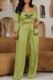Green Casual Print Letter U Neck Long Sleeve Two Pieces