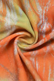 Orange Sexy Print Frenulum Backless Halter Sleeveless Dress Dresses