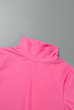 Pink Casual Solid Basic Turtleneck Long Sleeve Dresses