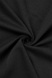 Black Casual Solid Patchwork Hooded Collar Regular Long Sleeve Two Piece Set
