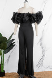 Black Casual Solid Patchwork Off the Shoulder Jumpsuits
