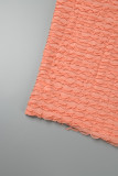 Tangerine Red Sexy Color Lump Hollowed Out Contrast Halter Wrapped Skirt Dresses