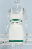 Green Casual Solid Patchwork Contrast U Neck Sleeveless Two Pieces