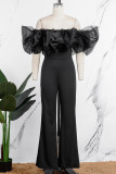 Black Casual Solid Patchwork Off the Shoulder Jumpsuits