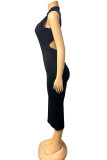 Rose Red Sexy Solid Patchwork Backless Fold Half A Turtleneck Wrapped Skirt Dresses