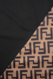 Black Street Print Patchwork O Neck Short Sleeve Two Pieces