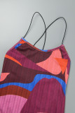 Rose Red Sexy Casual Print Backless Spaghetti Strap Long Dress Dresses