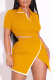 Orange Street Solid Backless Slit With Bow Contrast POLO collar Short Sleeve Two Pieces