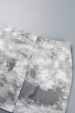 Apricot Casual Tie Dye Patchwork Zipper Collar Long Sleeve Two Pieces