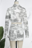 Apricot Casual Tie Dye Patchwork Zipper Collar Long Sleeve Two Pieces