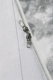 Apricot Casual Tie Dye Patchwork Zipper Collar Long Sleeve Two Pieces